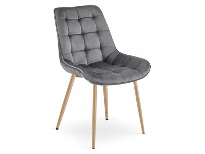 Šedá sametová židle BERA elegantní design do jídelny i obýváku
