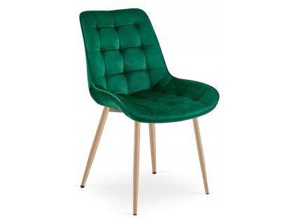 Elegantní zelená sametová židle BERA s moderním prošíváním