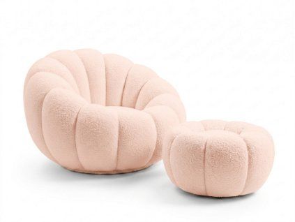 Designové křeslo BLOOM s taburetem světle růžové do moderního interiéru
