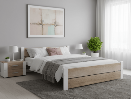 Postel IKAROS DOUBLE 180 x 200 cm, bílá/dub sonoma