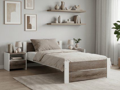 Moderní jednolůžková postel IKAROS DOUBLE 80 x 200 cm bílá/dub lanýž do ložnice