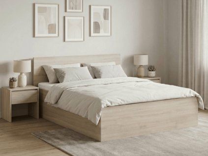 Prostorná postel SOFIA 160 x 200 cm dub sonoma s přírodním dekorem