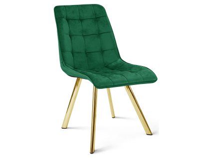 Moderní jídelní židle CIEZA VELVET zelená se zlatými nohami