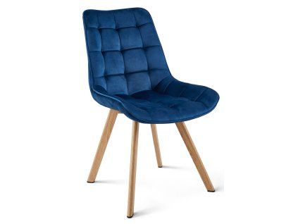 Elegantní jídelní židle SORIA VELVET modrá s dřevěnými nohami
