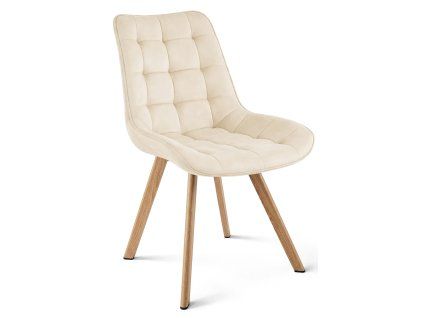 Elegantní jídelní židle SORIA VELVET světle béžová s dřevěnými nohami