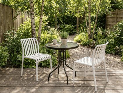 Zahradní set TREGO ISLAND bílý – 2 židle a kulatý stůl 60 cm