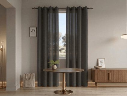 Šedohnědý závěs TAVIO 140x250 cm s kovovými kroužky
