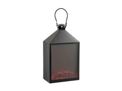 LED dekorace lucerna COZY WARM 55x30 cm, černá s realistickým efektem plamenů