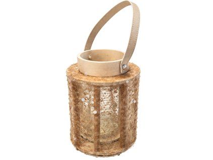 Lucerna s flitry NATUR GLAM 26 cm přírodní v elegantním přírodním stylu