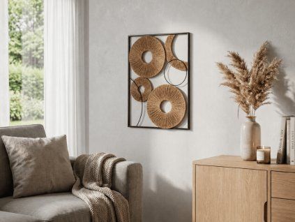Elegantní nástěnná dekorace CIRCLES kovová 48x68 cm, hnědá s kruhovým motivem
