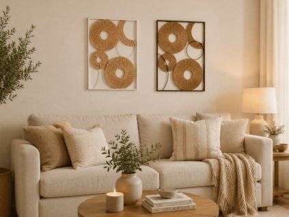 Sada 2 ks nástěnné dekorace CIRCLES kov 48x68 cm, hnědá / bílá stylová dekorace do každé místnosti