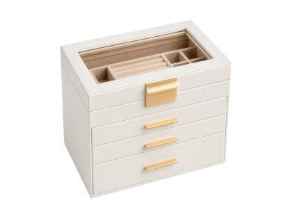 Elegantní šperkovnice ELEGANT CASE 25,1x21,5x15,3 cm z eko kůže, béžová se zásuvkami