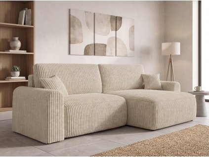 Rozkládací oboustranná sedací souprava do L NORDEN 250x140 cm krémová s moderním designem