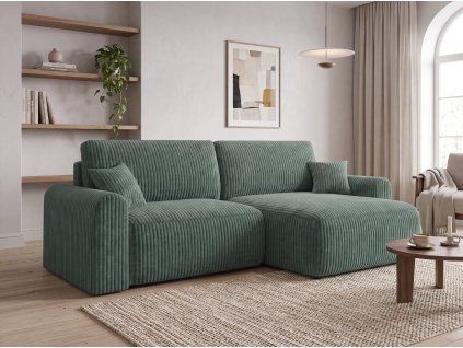 Rozkládací oboustranná sedací souprava do L NORDEN TILIA 250x140 cm zelená s moderním designem