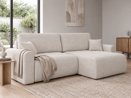 Rozkládací oboustranná sedací souprava do L NORDEN PAROS 250x140 cm krémová s moderním designem