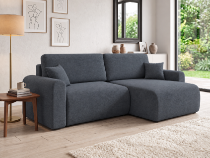 Rozkládací rohová sedací souprava NORDEN PAROS 250x140 cm tmavě šedá pro pohodlné sezení