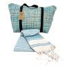 Stylový set plážové tašky + osušky HAMAM 75x150 cm, tyrkysový, 100% organická bavlna