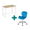 Set do pracovny ZARIMO stůl 80x40 cm bílý + křeslo AVOLA VELVET modré