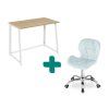 Set do pracovny ZARIMO stůl 80x40 cm bílý + křeslo AVOLA VELVET světle modré