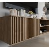 ENTSIAN nástěnný TV stolek 150 x 40 cm, dekor dub artisan, moderní vzhled, úložná skříňka a otevřené police na dekorace.