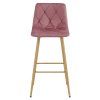 Designová barová židle NADO VELVET tmavě růžová sametová s dekor dub