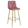 Tmavě růžová barová židle NADO VELVET s nohami v dekoru dub – elegantní sametový design