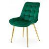 Zelená designová sametová židle BERA se zlatými nohami a prošíváním