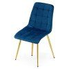 Modrá designová židle SPLIT VELVET se zlatými nohami