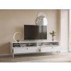 Minimalistický bílý TV stolek DULLUM 200x58 cm s černými úchytkami