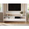 TV stolek DULLUM 200x58 cm, bílý, s otevřenými přihrádkami a skříňkami