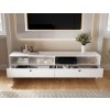 Prostorný TV stolek s policí a skříňkami DULLUM 200x58 cm, bílý