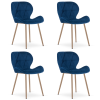 Designová jídelní židle MANGO VELVET, modrá s nohami v dekoru dřeva